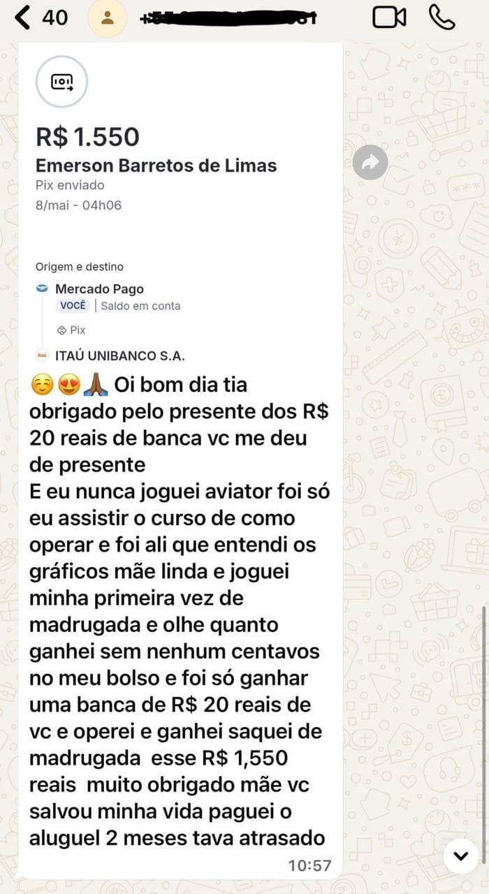 Depoimento real 26 enviado por integrante da comunidade da Sté Aviator