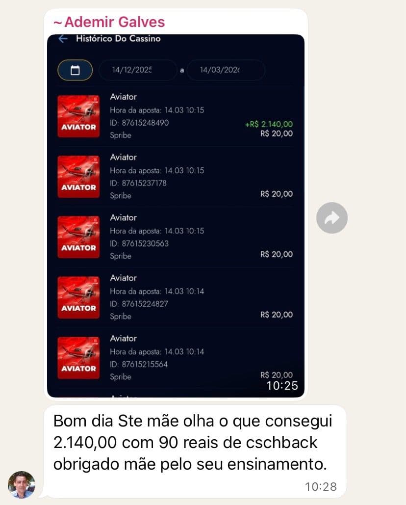 Depoimento real 27 enviado por integrante da comunidade da Sté Aviator